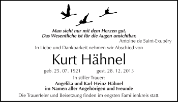 Traueranzeige von Kurt Hähnel von Mitteldeutsche Zeitung Halle/Saalkreis