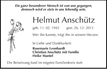 Traueranzeige von Helmut Anschütz von Mitteldeutsche Zeitung Halle/Saalkreis