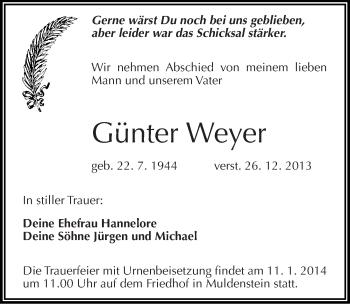 Traueranzeige von Günter Weyer von Mitteldeutsche Zeitung Bitterfeld