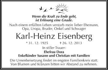 Traueranzeige von Karl-Heinz Eisenberg von Mitteldeutsche Zeitung Halle/Saalkreis