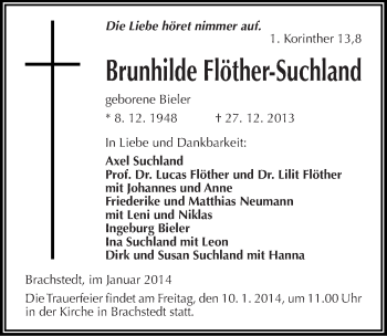 Traueranzeige von Brunhilde Flöther-Suchland von Mitteldeutsche Zeitung Halle/Saalkreis