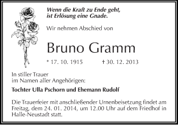 Traueranzeige von Bruno Gramm von Mitteldeutsche Zeitung Halle/Saalkreis