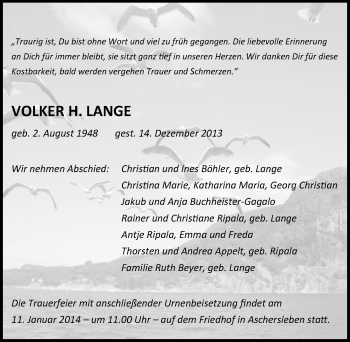 Traueranzeige von Volker H. Lange von Mitteldeutsche Zeitung Aschersleben