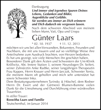 Traueranzeige von Günter Laars von Mitteldeutsche Zeitung Halle/Saalkreis