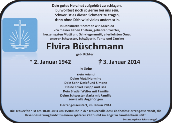 Traueranzeige von Elvira Büschmann von Mitteldeutsche Zeitung Naumburg/Nebra