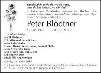 Traueranzeige von Peter Blödtner von Mitteldeutsche Zeitung Köthen