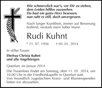 Traueranzeige von Rudi Kuhnt von Mitteldeutsche Zeitung Merseburg/Querfurt