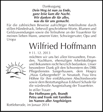 Traueranzeige von Wilfried Hoffmann von Mitteldeutsche Zeitung Sangerhausen