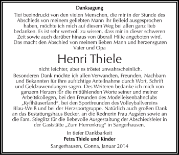 Traueranzeige von Henri Thiele von Mitteldeutsche Zeitung Sangerhausen