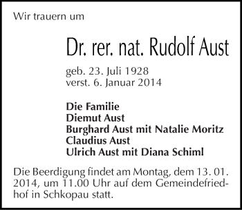 Traueranzeige von Rudolf Aust von Mitteldeutsche Zeitung Merseburg/Querfurt