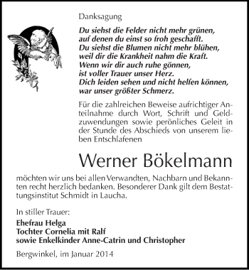 Traueranzeige von Werner Bökelmann von Mitteldeutsche Zeitung Naumburg/Nebra