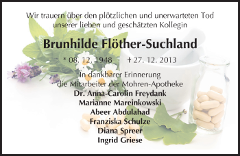 Traueranzeige von Brunhilde Flöther-Suchland von Mitteldeutsche Zeitung Halle/Saalkreis