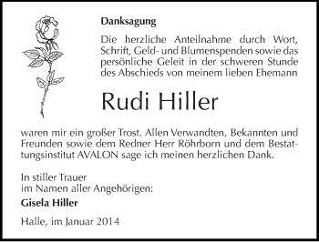 Traueranzeige von Rudi Hiller von Mitteldeutsche Zeitung Halle/Saalkreis