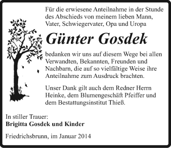 Traueranzeige von Günter Gosdek von Mitteldeutsche Zeitung Quedlinburg
