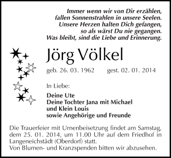 Traueranzeige von Jörg Völkel von Mitteldeutsche Zeitung Merseburg/Querfurt