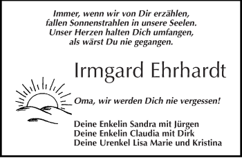 Traueranzeige von Irmgard Ehrhardt von Mitteldeutsche Zeitung Naumburg/Nebra