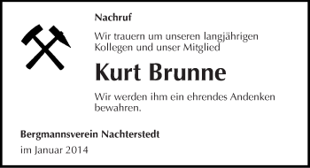 Traueranzeige von Kurt Brunne von Mitteldeutsche Zeitung Aschersleben