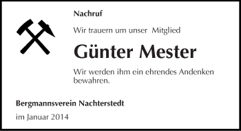 Traueranzeige von Günter Mester von Mitteldeutsche Zeitung Aschersleben