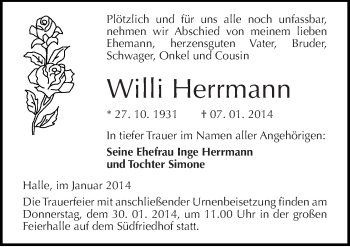 Traueranzeige von Willi Herrmann von Mitteldeutsche Zeitung Halle/Saalkreis