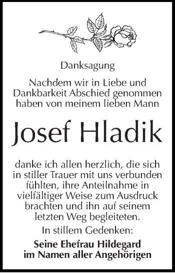 Traueranzeige von Josef Hladik von Mitteldeutsche Zeitung Merseburg/Querfurt