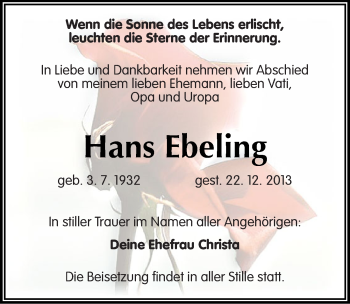 Traueranzeige von Hans Ebeling von Mitteldeutsche Zeitung Quedlinburg