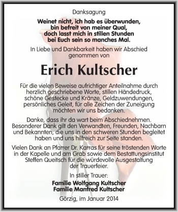 Traueranzeige von Erich Kultscher von Mitteldeutsche Zeitung Köthen