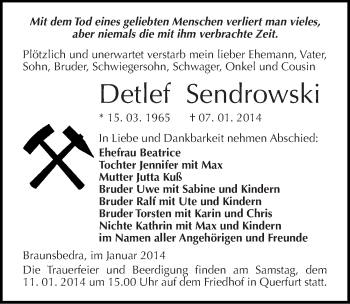 Traueranzeige von Detlef Sendrowski von Mitteldeutsche Zeitung Merseburg/Querfurt