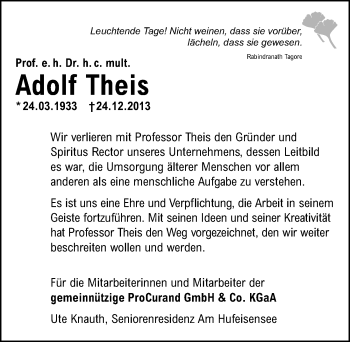 Traueranzeige von Adolf Theis von Mitteldeutsche Zeitung