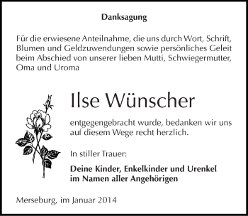 Traueranzeige von Ilse Wünscher von Mitteldeutsche Zeitung Merseburg/Querfurt