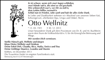 Traueranzeige von Otto Wellnitz von Mitteldeutsche Zeitung