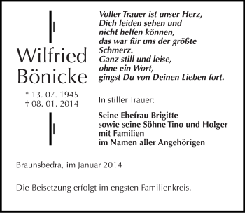Traueranzeige von Wilfried Bönicke von Mitteldeutsche Zeitung Merseburg/Querfurt