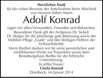 Traueranzeige von Adolf Konrad von Mitteldeutsche Zeitung Köthen