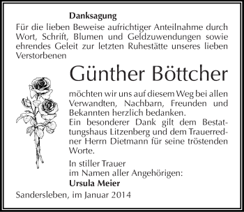 Traueranzeige von Günther Böttcher von Mitteldeutsche Zeitung Mansfelder Land