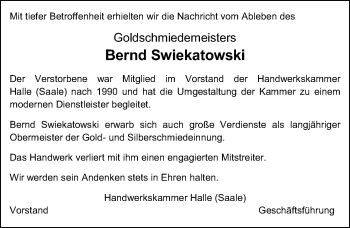 Traueranzeige von Bernd Swiekatowski von Mitteldeutsche Zeitung