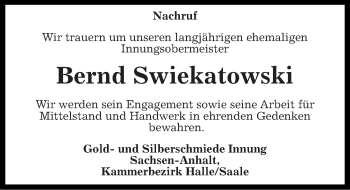Traueranzeige von Bernd Swiekatowski von Mitteldeutsche Zeitung Weißenfels