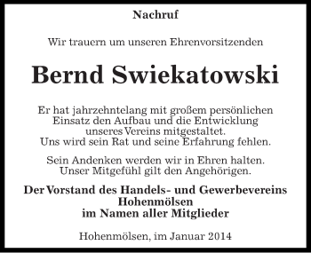 Traueranzeige von Bernd Swiekatowski von Mitteldeutsche Zeitung Weißenfels