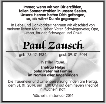 Traueranzeige von Paul Zausch von Mitteldeutsche Zeitung Merseburg/Querfurt