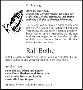Traueranzeige von Ralf Bethe von Mitteldeutsche Zeitung Naumburg/Nebra