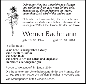 Traueranzeige von Werner Bachmann von Mitteldeutsche Zeitung Naumburg/Nebra