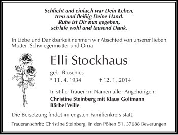Traueranzeige von Elli Stockhaus von Mitteldeutsche Zeitung Halle/Saalkreis