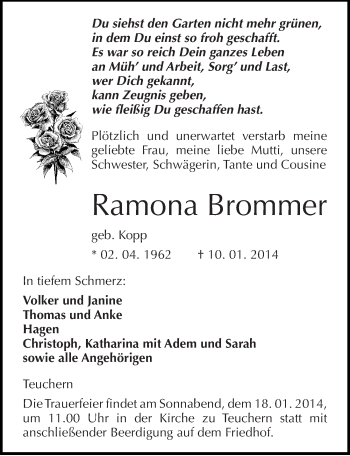 Traueranzeige von Ramona Brommer von Mitteldeutsche Zeitung