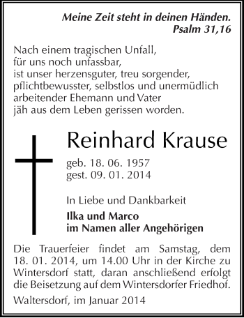 Traueranzeige von Reinhard Krause von Mitteldeutsche Zeitung Zeitz