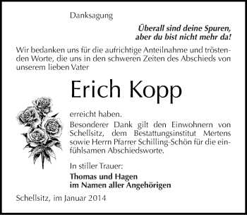 Traueranzeige von Erich Kopp von Mitteldeutsche Zeitung Naumburg/Nebra