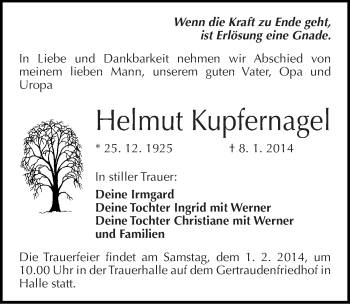 Traueranzeige von Helmut Kupfernagel von Mitteldeutsche Zeitung Halle/Saalkreis