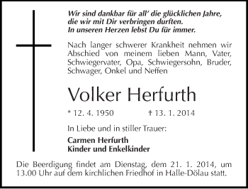 Traueranzeige von Volker Herfurth von Mitteldeutsche Zeitung
