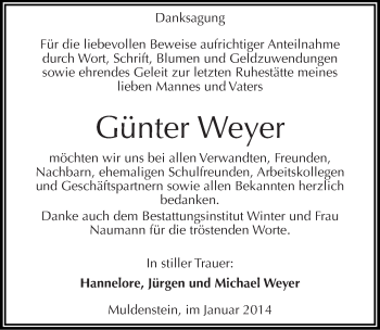 Traueranzeige von Günter Weyer von Mitteldeutsche Zeitung Bitterfeld