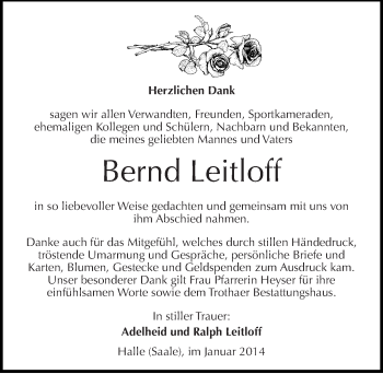 Traueranzeige von Bernd Leitloff von Mitteldeutsche Zeitung Halle/Saalkreis