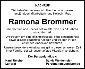 Traueranzeige von Ramona Brommer von Mitteldeutsche Zeitung