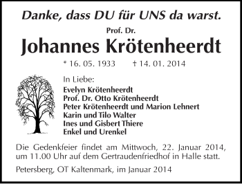 Traueranzeige von Johannes Krötenheerdt von Mitteldeutsche Zeitung Halle/Saalkreis