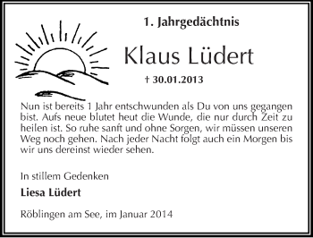 Traueranzeige von Klaus Lüdert von Mitteldeutsche Zeitung Mansfelder Land